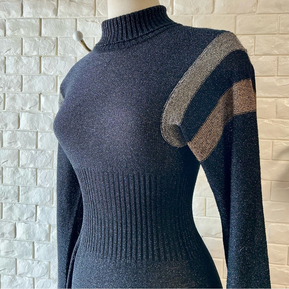 Vintage 1970s Wenjilli Long Sweater Dress Metallic Lurex Glitter Knit Gown - Picture 4 of 12